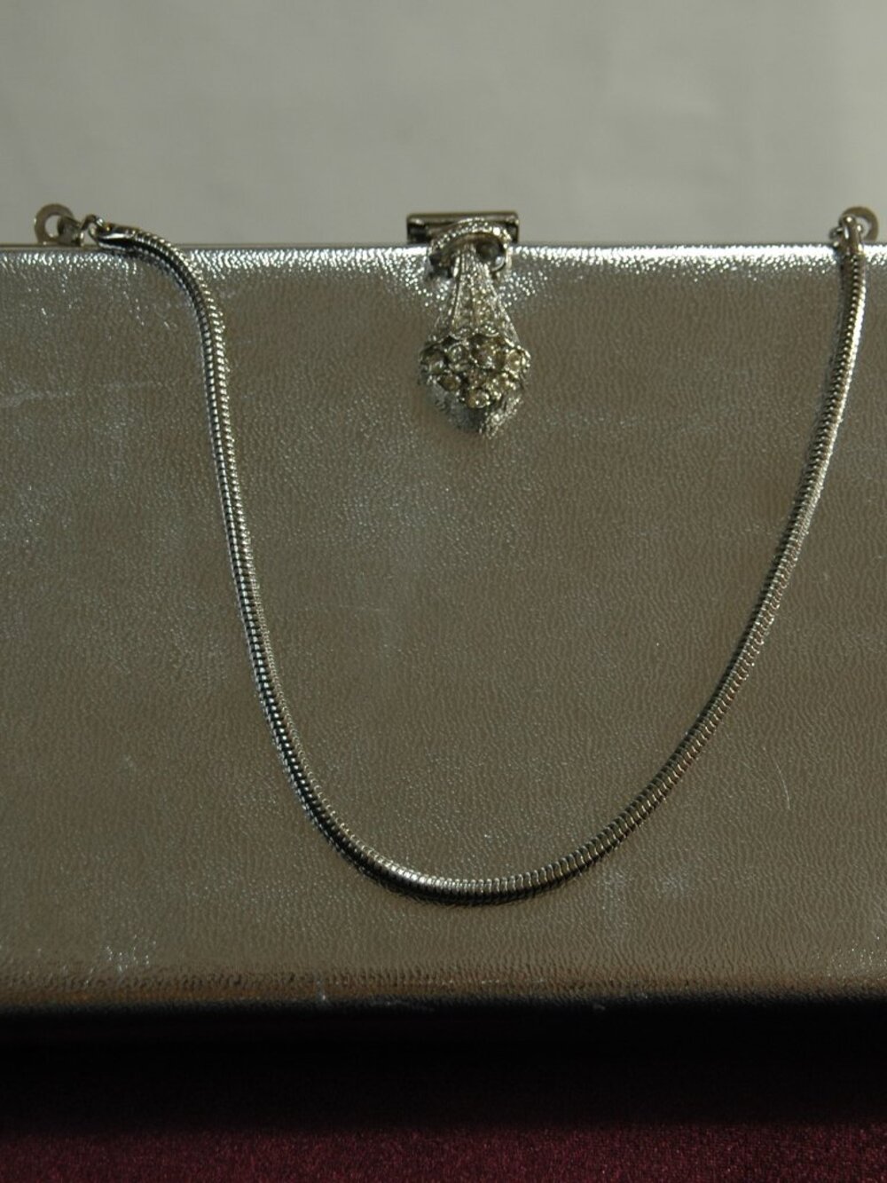 Rulo Vintage Silver Metallic Clutch with Rhinestone Clasp
